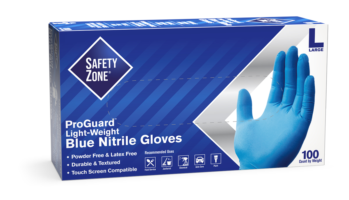 Safety Zone 3mil Blue Nitrile Gloves Industrial Food Approved Gloves FDA Food Compliant